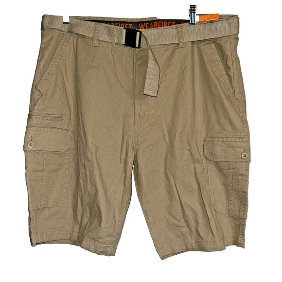 WearFirst Men's Size 42 Tan Khaki Cargo Shorts Utility Belt Hiking Outdoor Summe - Picture 1 of 12